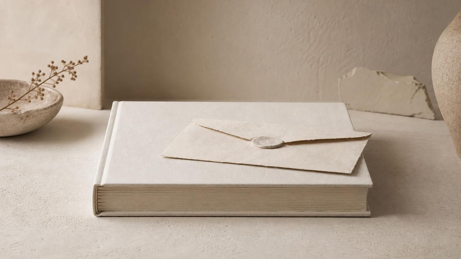 A worn book on a warm paper-toned surface with soft morning light
