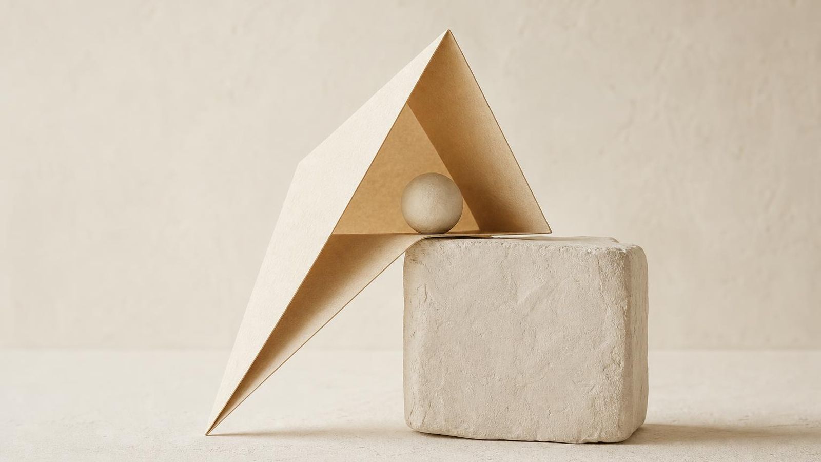 A plain desk with two small objects side by side on a paper-toned surface