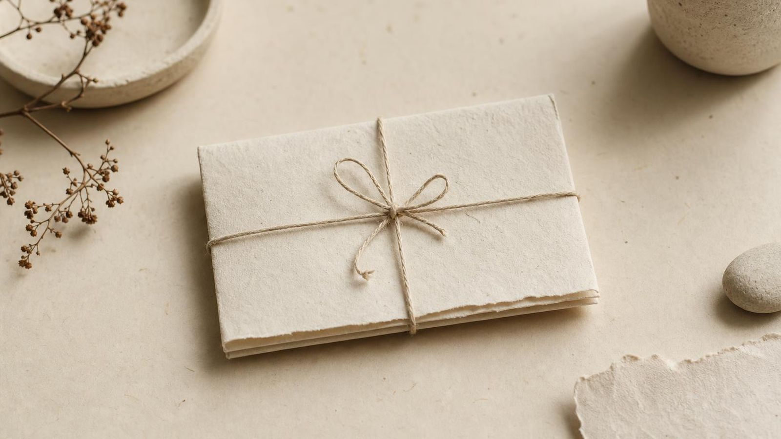 A soft paper-toned surface with two overlapping shapes in warm light